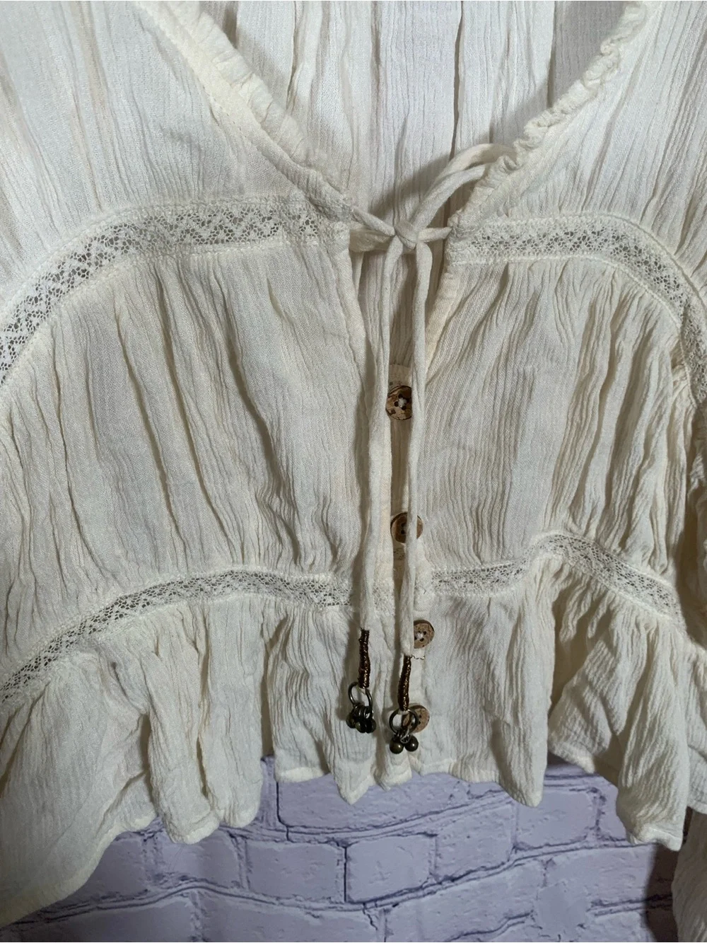 Free People Women Firecracker Top Off White Button Front Size S Boho Cottagecore